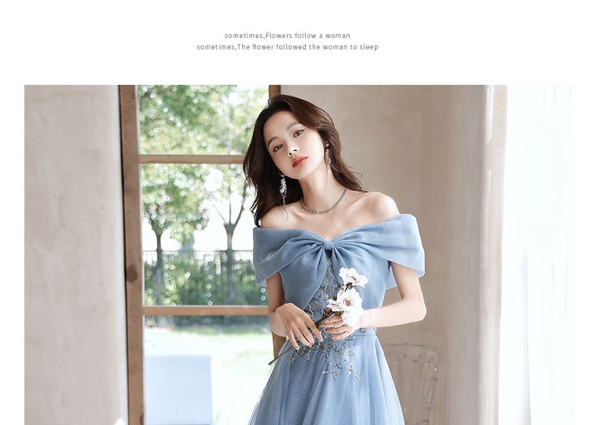 A-Line Gown Evening Off-Shoulder Sequin Midi / Dress
