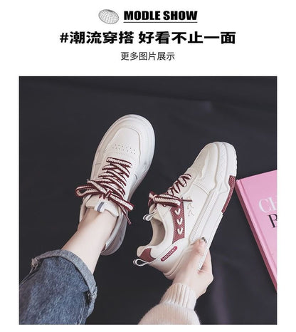 Two-Tone Contrast Stitch Platform Sneakers