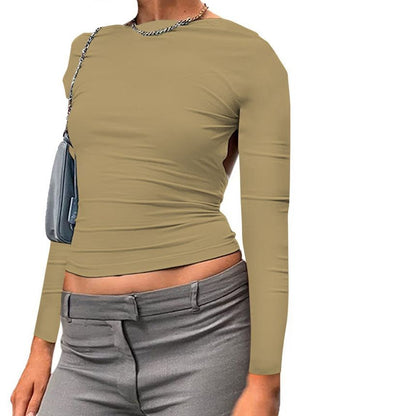 Way Plain Crop Long-Sleeve Boat T-Shirt Neck Backless Two