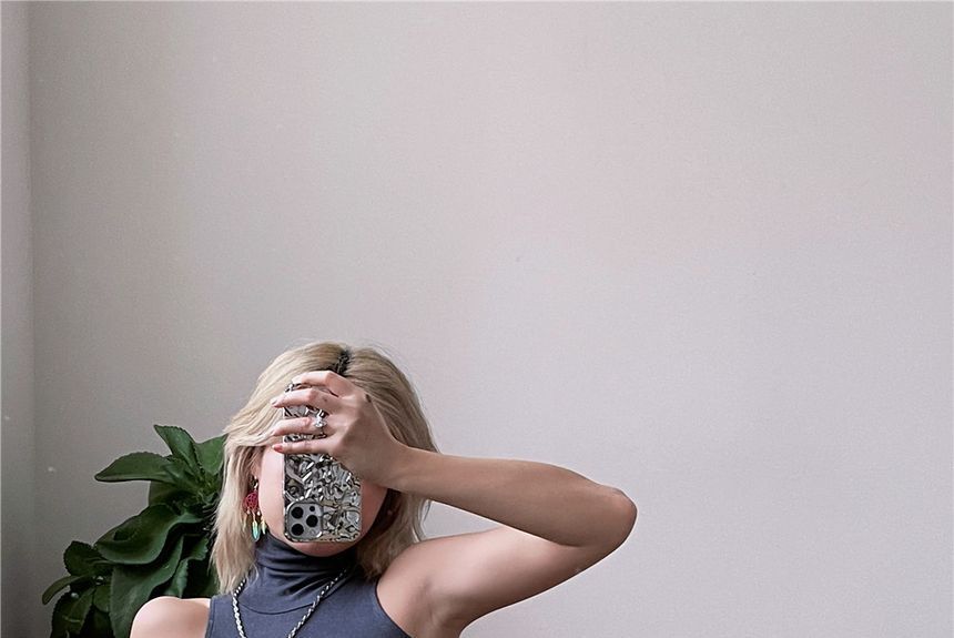 Turtleneck Plain Dress Sleeveless Slim-Fit