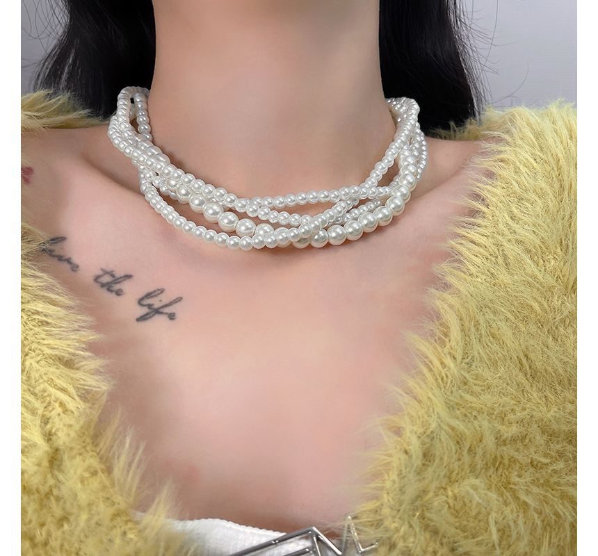 Layered Faux Pearl Choker