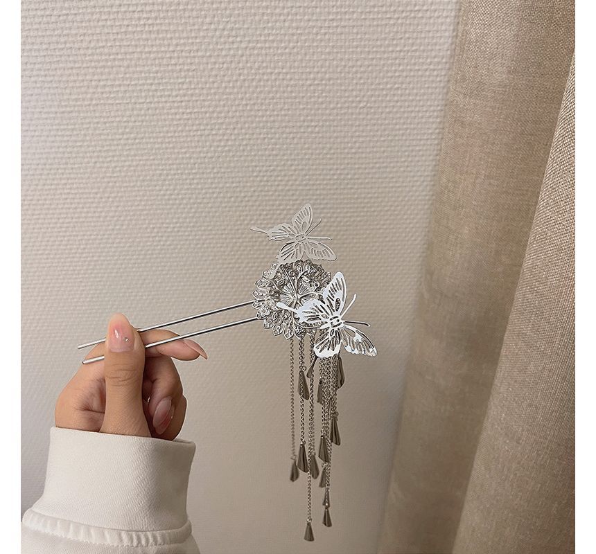Hair Alloy Fringed Butterfly Stick