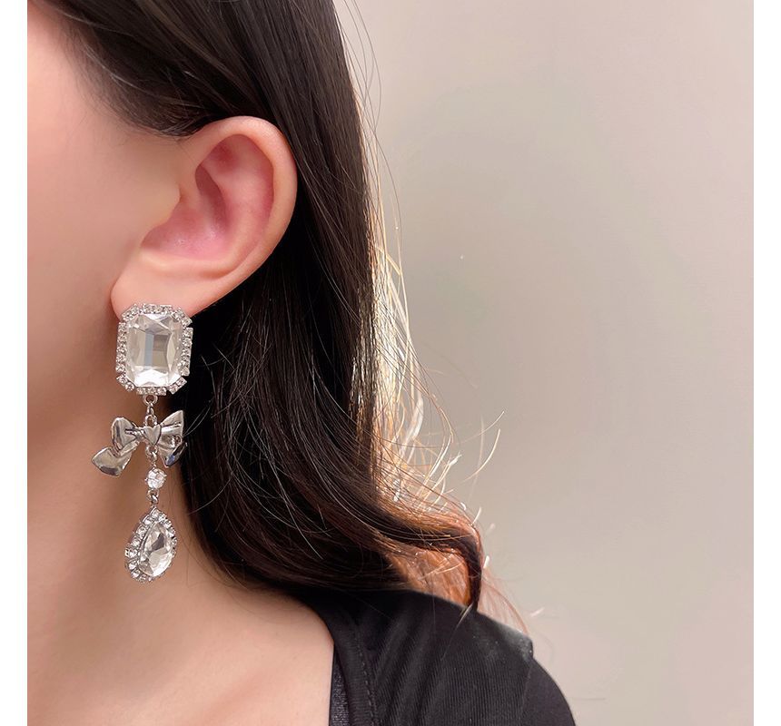 Faux Crystal Earring Dangle Bow