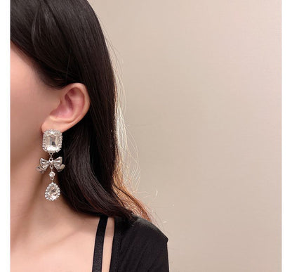 Faux Crystal Earring Dangle Bow