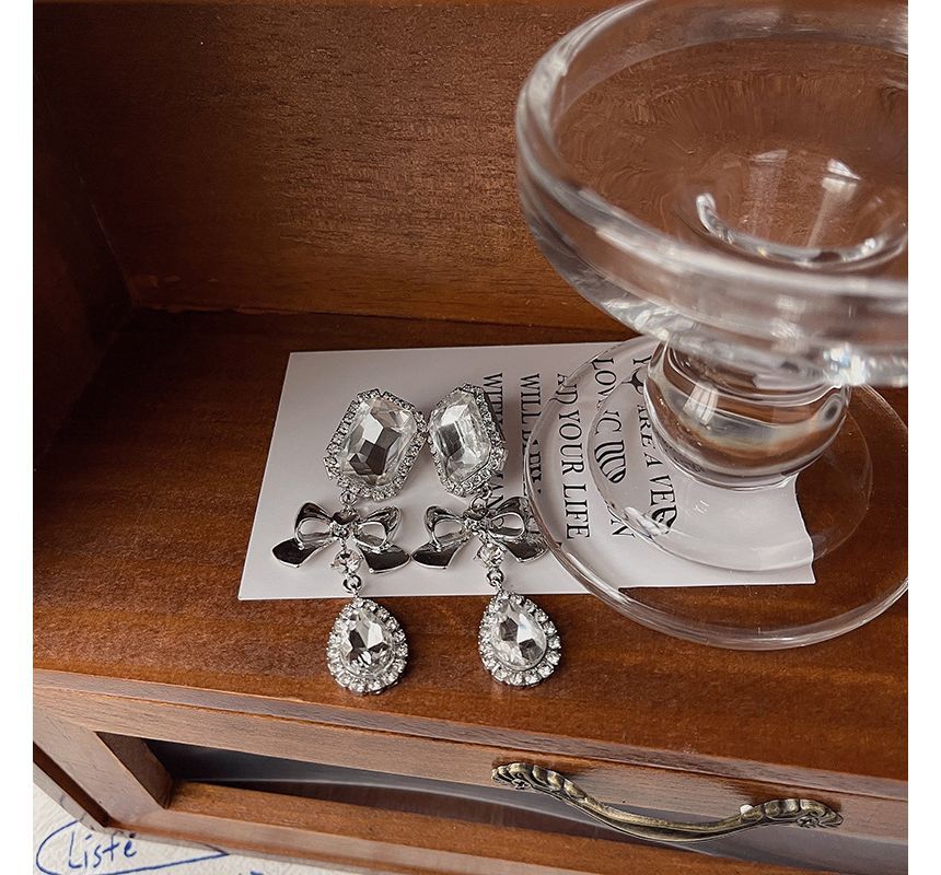 Faux Crystal Earring Dangle Bow