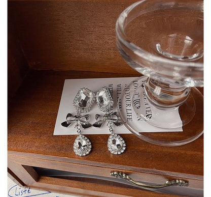 Faux Crystal Earring Dangle Bow