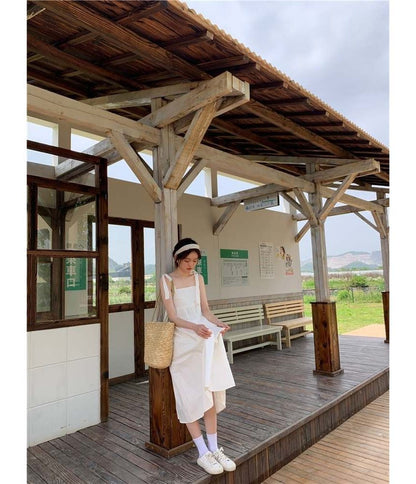 Strap Sundress Plain Midi Spaghetti