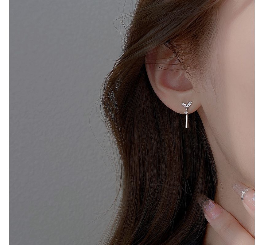 925 Sterling Silver Leaf Rhinestone Drop Earring