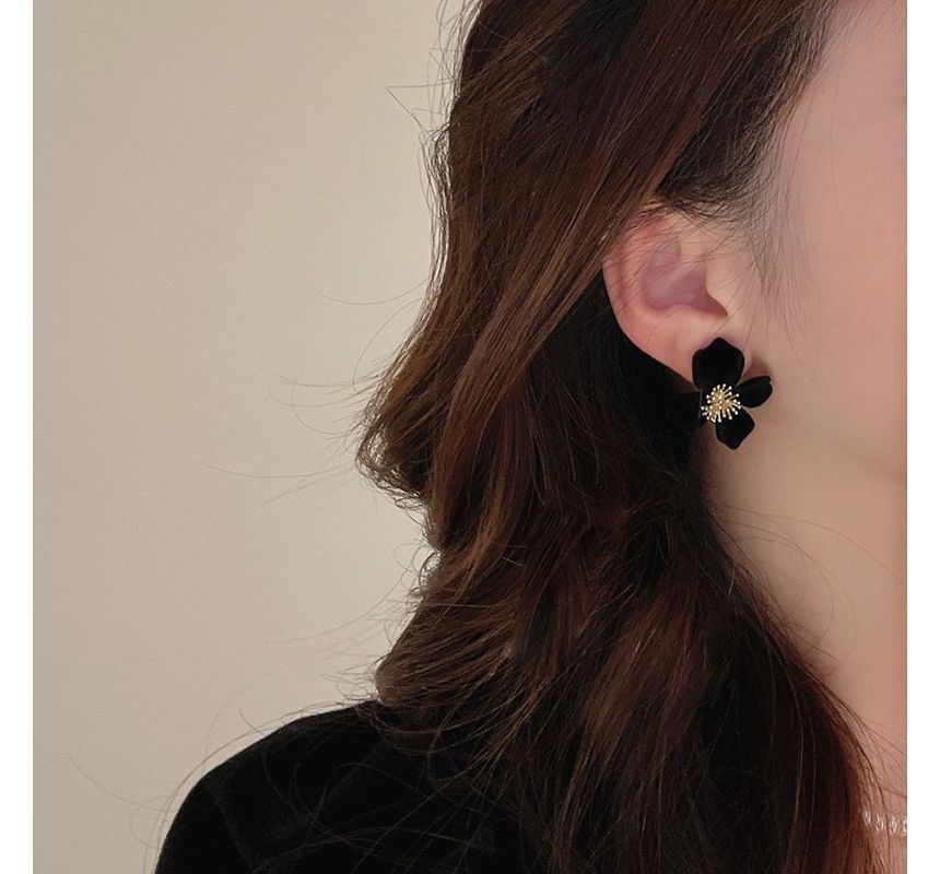 Flower Earring Flocking Alloy