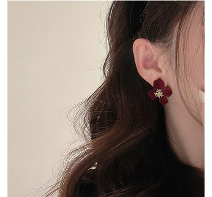 Flower Earring Flocking Alloy