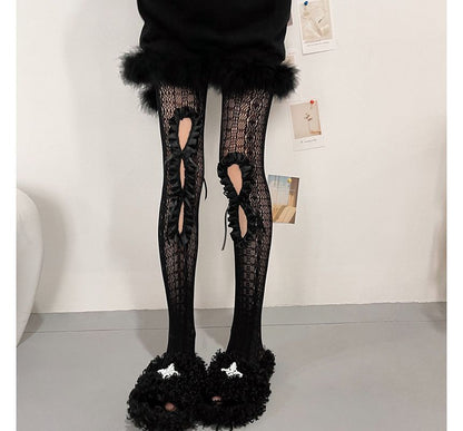 Ruffled Cutout Lace Stockings