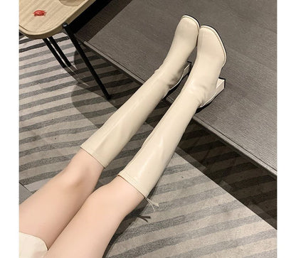 Faux Tall Block-Heel Leather Boots