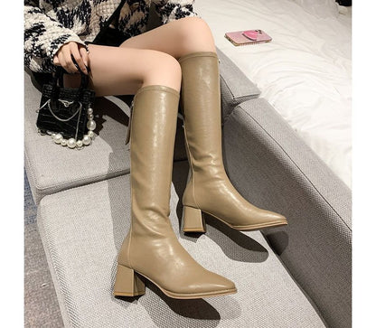 Faux Tall Block-Heel Leather Boots