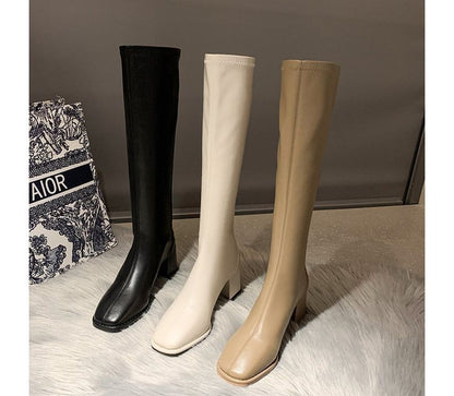 Faux Tall Block-Heel Leather Boots