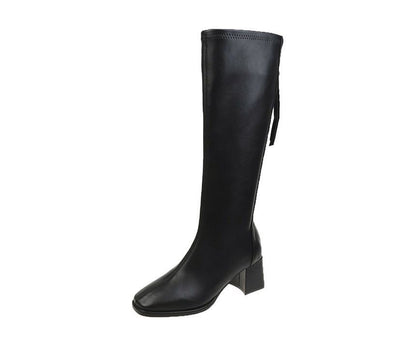 Faux Tall Block-Heel Leather Boots