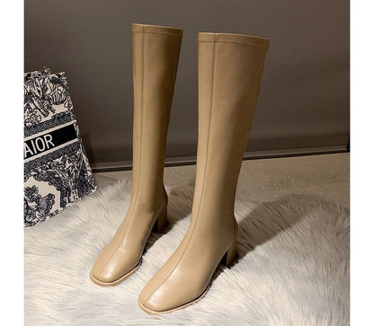 Faux Tall Block-Heel Leather Boots
