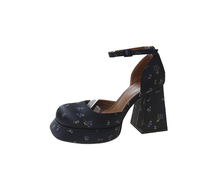 Strap Pumps Block-Heel Square-Toe Ankle