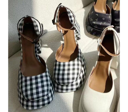 Strap Pumps Block-Heel Square-Toe Ankle