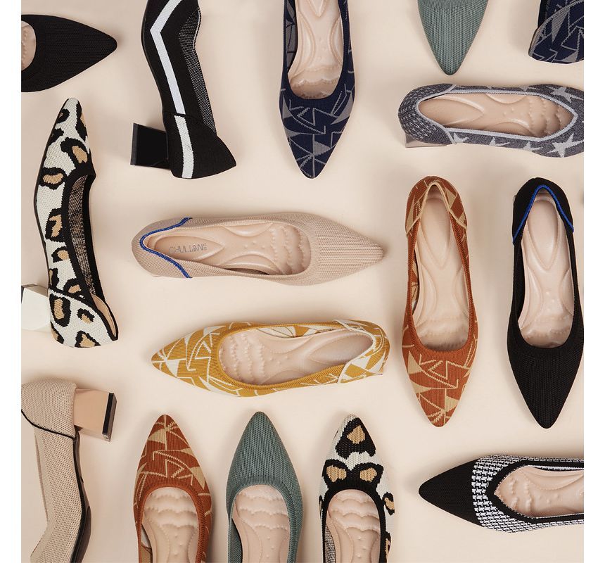 Pumps Pointed Block-Heel Knit