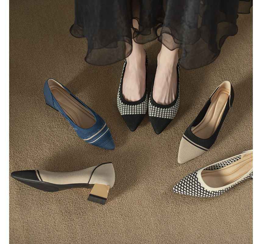 Woven Block-Heel Pointed Pumps