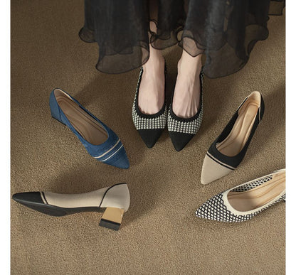 Woven Block-Heel Pointed Pumps