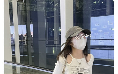 Slim-Fit Cold-Shoulder Long-Sleeve Top Print