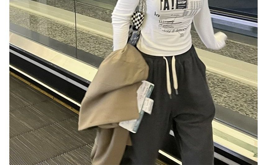 Slim-Fit Cold-Shoulder Long-Sleeve Top Print