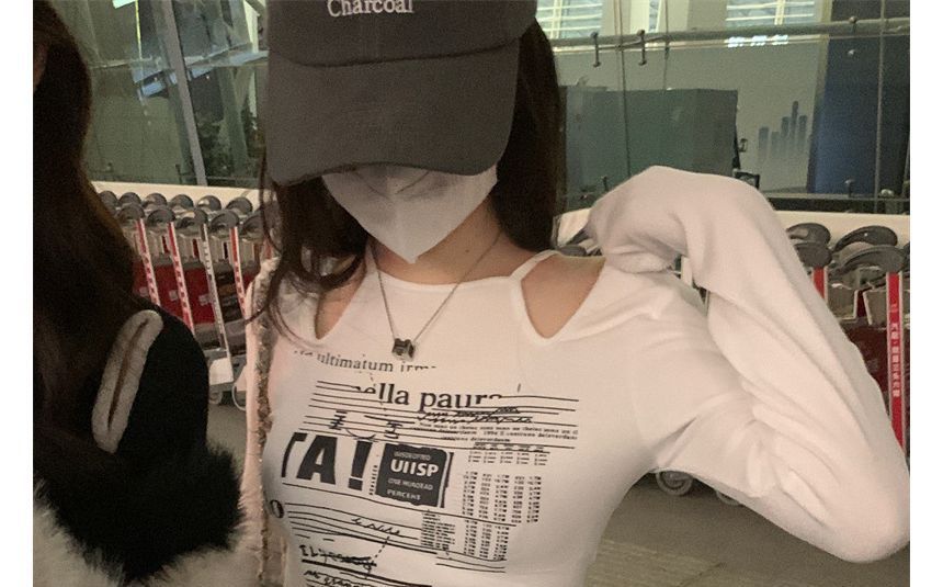 Slim-Fit Cold-Shoulder Long-Sleeve Top Print