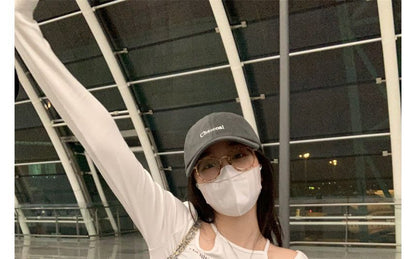 Slim-Fit Cold-Shoulder Long-Sleeve Top Print