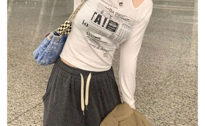 Slim-Fit Cold-Shoulder Long-Sleeve Top Print