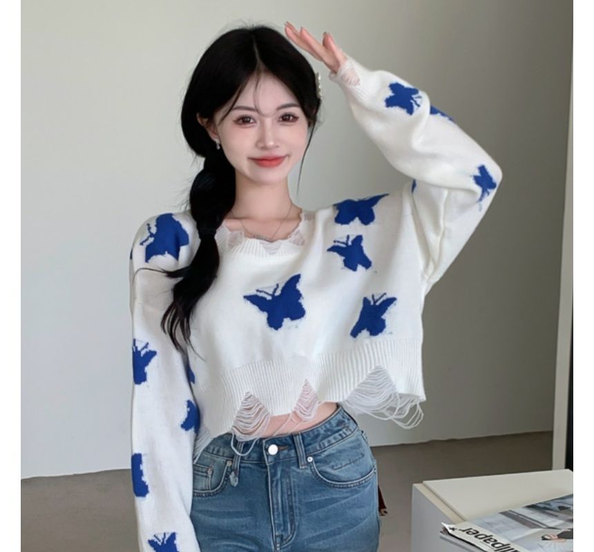 Butterfly Jacquard Knit Sweater