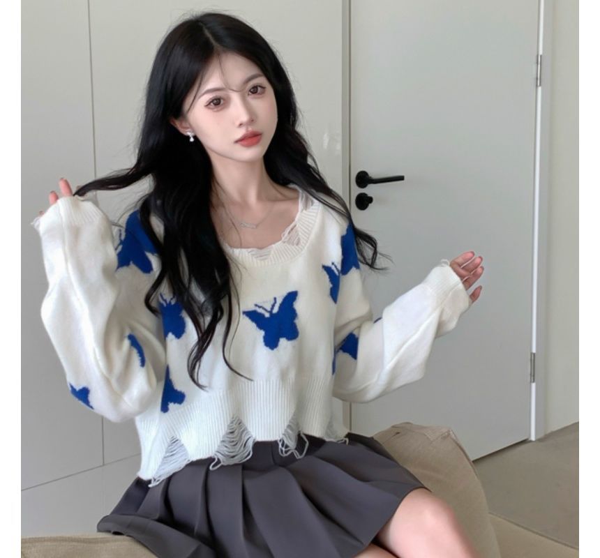 Butterfly Jacquard Knit Sweater