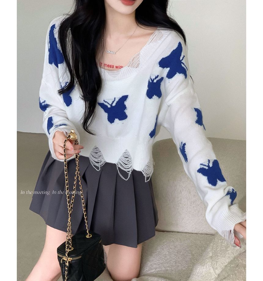 Butterfly Jacquard Knit Sweater