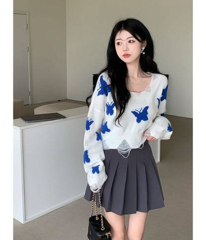 Butterfly Jacquard Knit Sweater