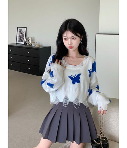 Butterfly Jacquard Knit Sweater