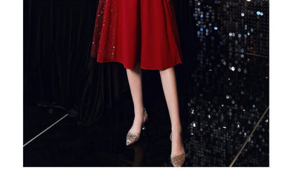 Short-Sleeve Sequin Panel Plain Dress