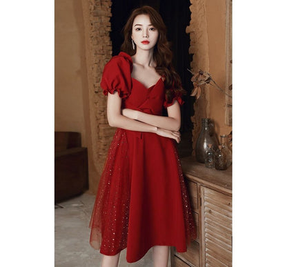 Short-Sleeve Sequin Panel Plain Dress