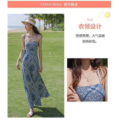 Print Dress Strap Midi Spaghetti A-Line Paisley