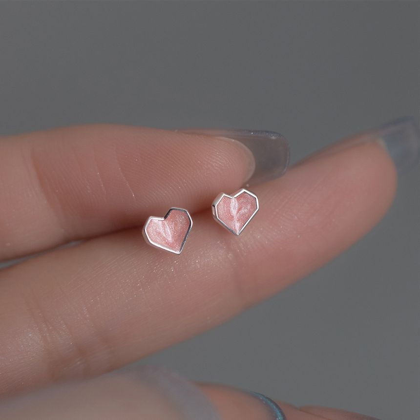 Geometric Heart Glaze Sterling Silver Earring