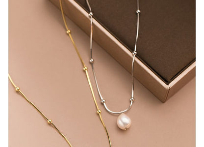 Faux Pearl Pendant Sterling Silver Necklace