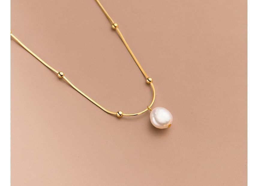 Faux Pearl Pendant Sterling Silver Necklace