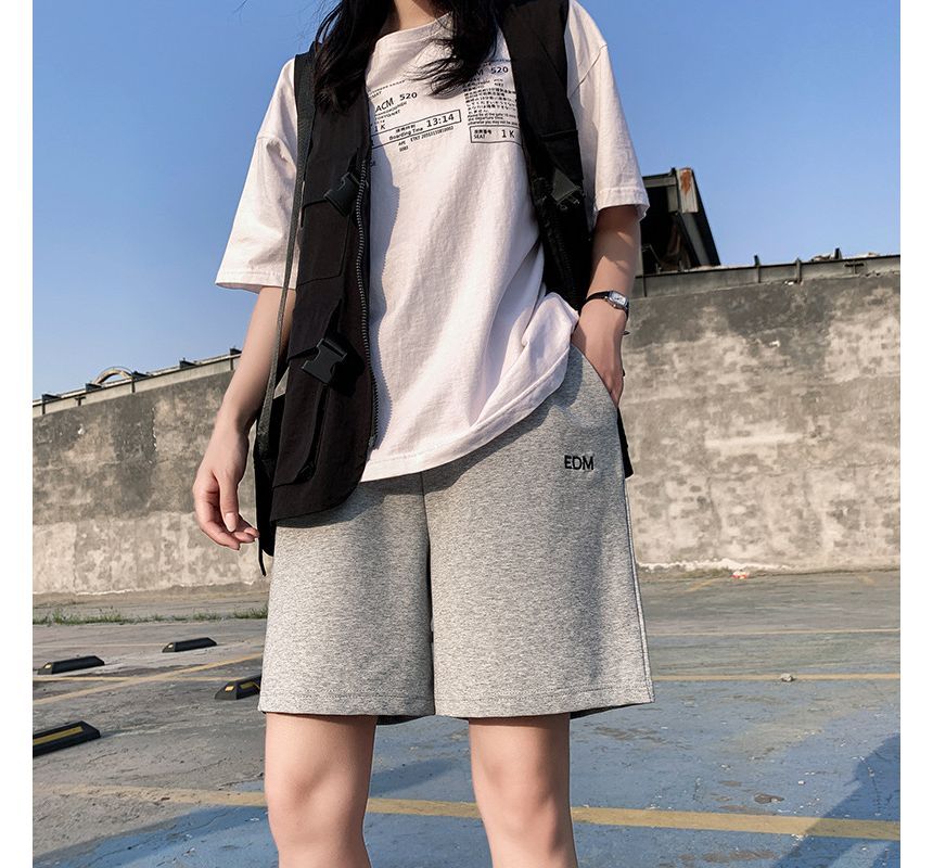 High Letter Waist Embroidered Shorts
