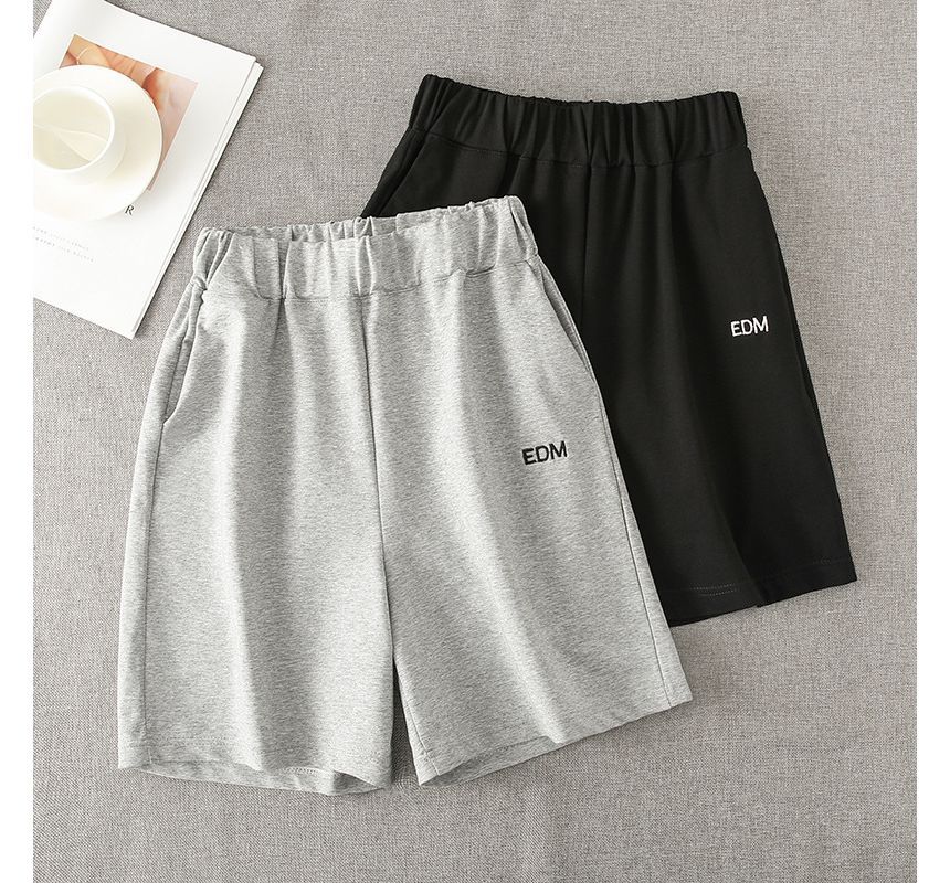 High Letter Waist Embroidered Shorts