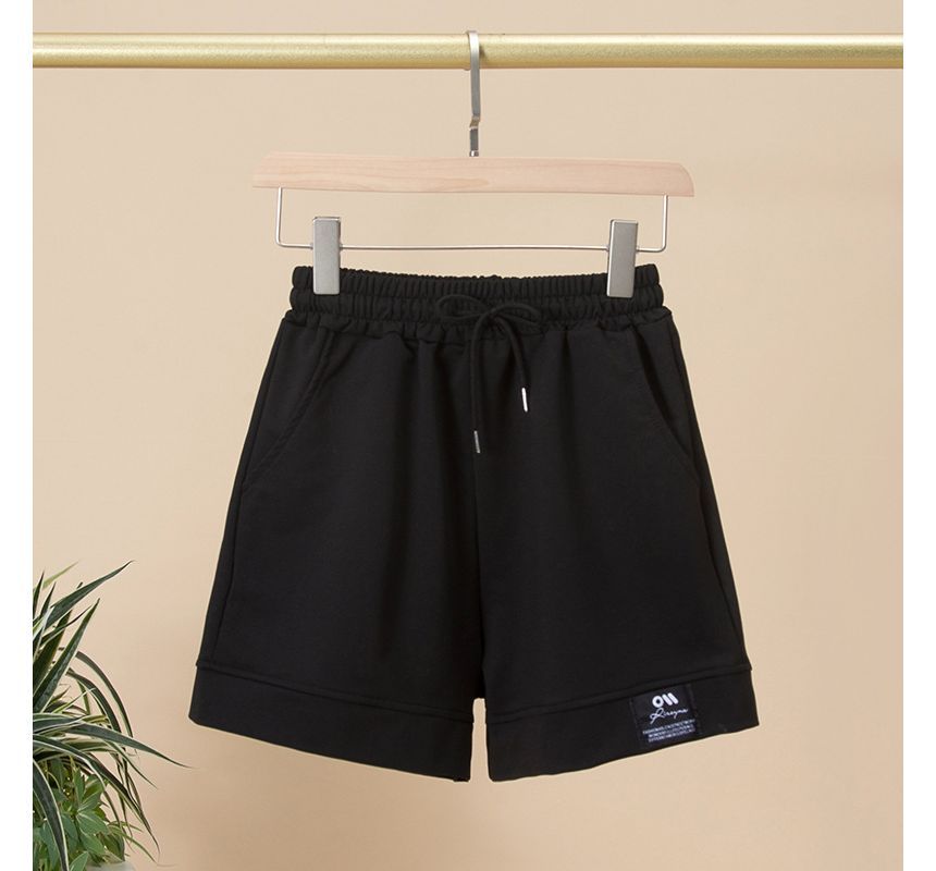 Plain High Shorts Waist Applique Label