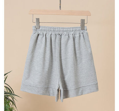 Plain High Shorts Waist Applique Label