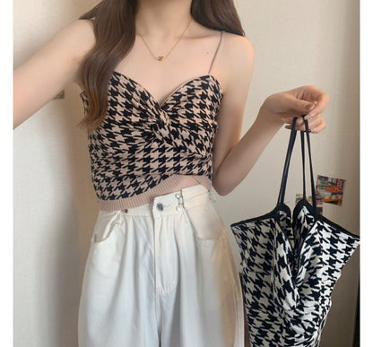 Cami Knotted Houndstooth Top