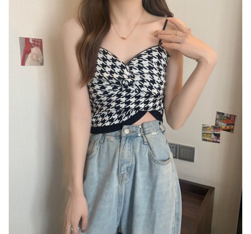 Cami Knotted Houndstooth Top