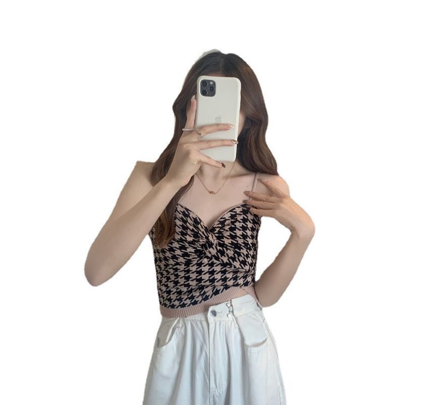 Cami Knotted Houndstooth Top