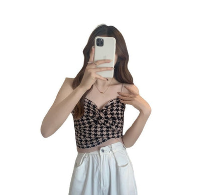 Cami Knotted Houndstooth Top