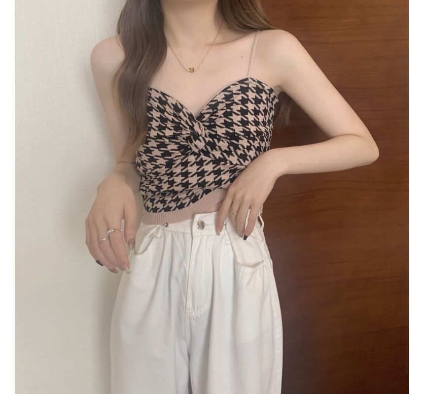 Cami Knotted Houndstooth Top